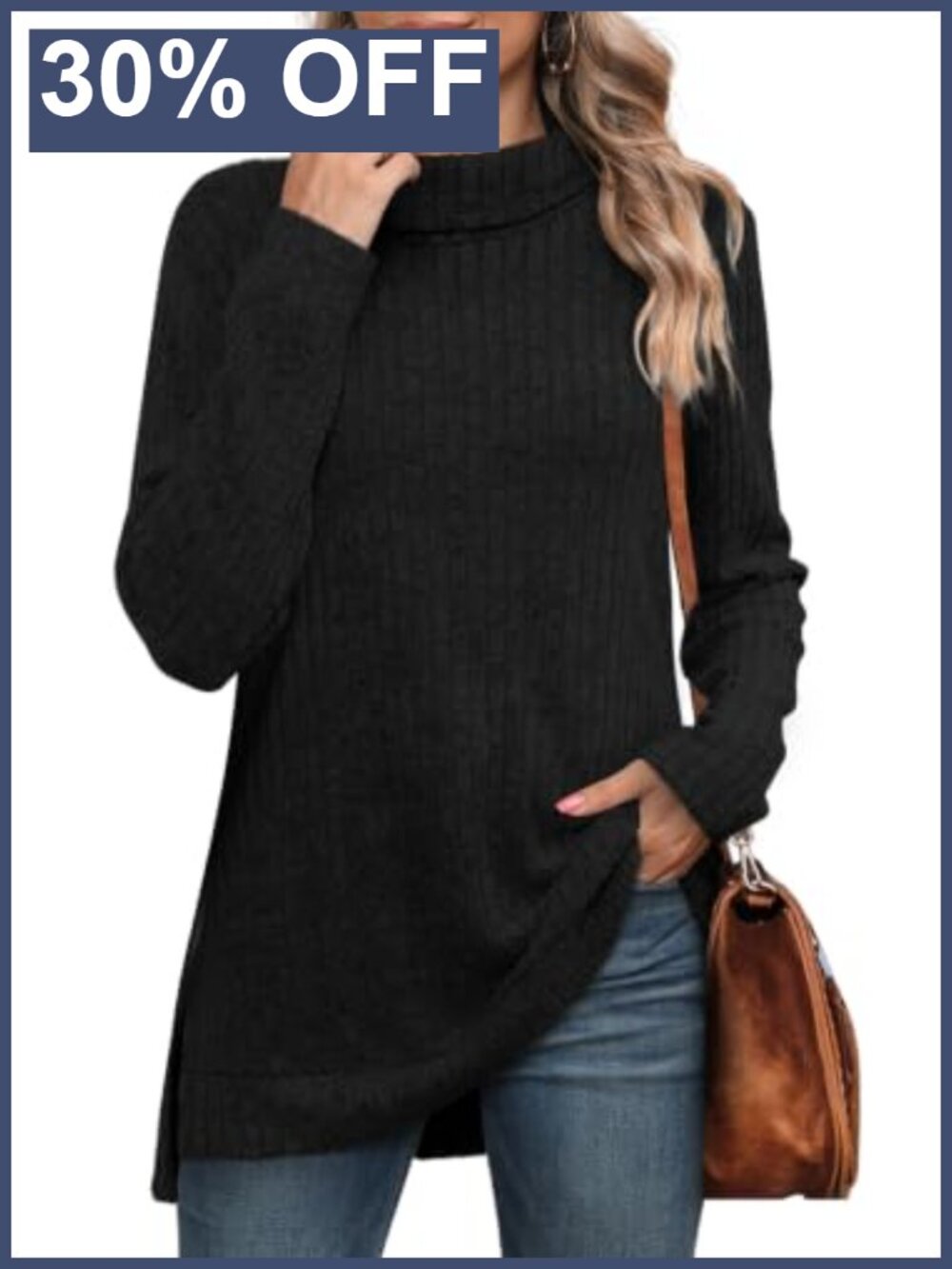 Womens Turtleneck Tunic Top Long Sleeve Oversized High Low Hem